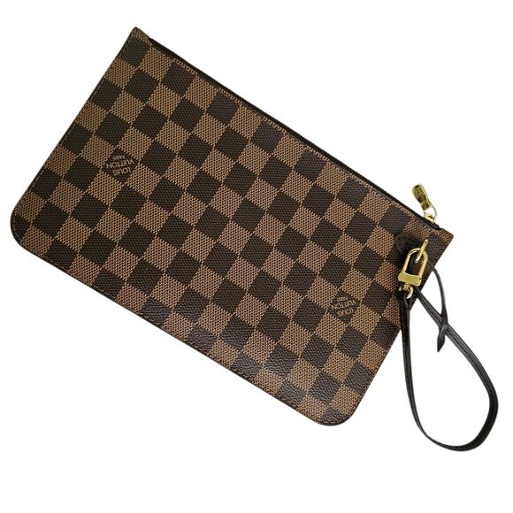Louis Vuitton Damier Ebene Neverfull MM GM Pouch Wristlet Brown Canvas Leather - Picture 4 of 10